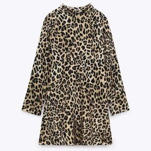 NWT- Leopard/Cheetah Print Zara Mock Neck mini dress- L